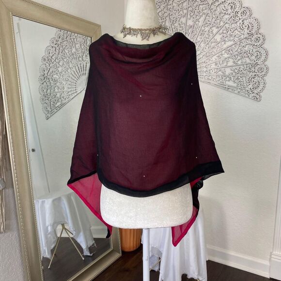 Purple Black Silver Studded Whimsygoth Bat Sleeve Shawl Sequin Top One Size OS - Picture 2 of 6